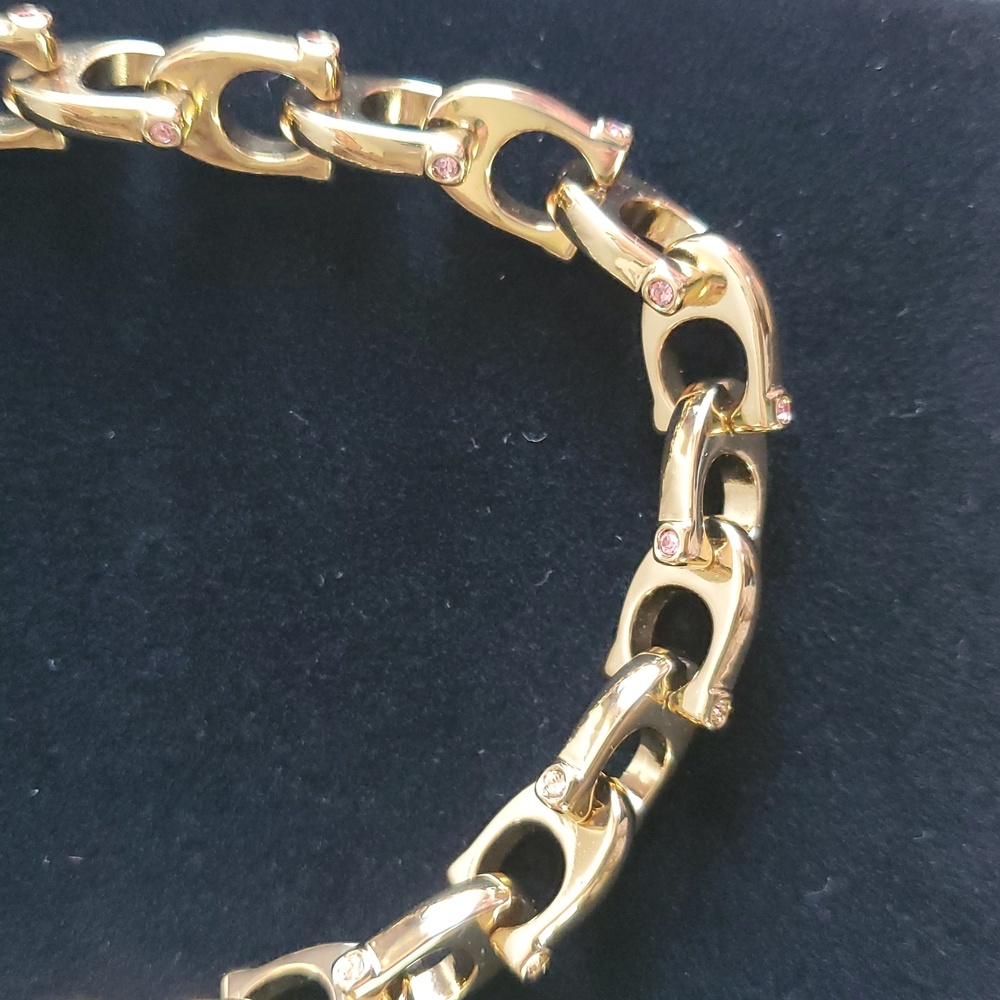 Coach Chunky Signature Chain Link Necklace/Pink Stones - Picture 5 of 14